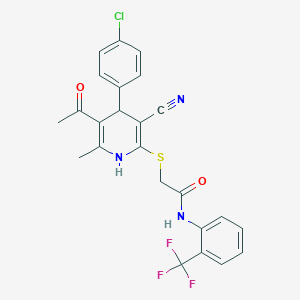 molecular formula C24H19ClF3N3O2S B4109124 2-{[5-acetyl-4-(4-chlorophenyl)-3-cyano-6-methyl-1,4-dihydro-2-pyridinyl]thio}-N-[2-(trifluoromethyl)phenyl]acetamide 