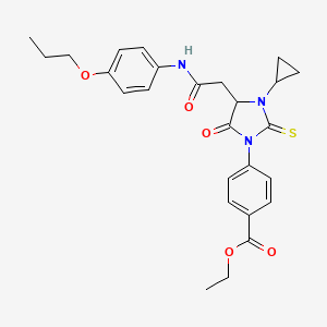 molecular formula C26H29N3O5S B4109191 ethyl 4-(3-cyclopropyl-5-oxo-4-{2-oxo-2-[(4-propoxyphenyl)amino]ethyl}-2-thioxo-1-imidazolidinyl)benzoate 
