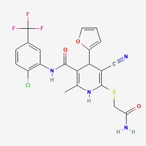 molecular formula C21H16ClF3N4O3S B4109710 6-[(2-amino-2-oxoethyl)thio]-N-[2-chloro-5-(trifluoromethyl)phenyl]-5-cyano-4-(2-furyl)-2-methyl-1,4-dihydro-3-pyridinecarboxamide 