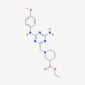 ethyl 1-({4-amino-6-[(4-methoxyphenyl)amino]-1,3,5-triazin-2-yl}methyl)-3-piperidinecarboxylate
