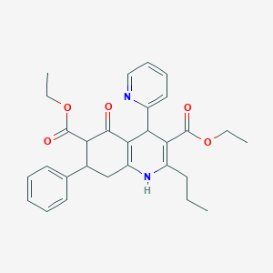 molecular formula C29H32N2O5 B4110168 diethyl 5-oxo-7-phenyl-2-propyl-4-(2-pyridinyl)-1,4,5,6,7,8-hexahydro-3,6-quinolinedicarboxylate 