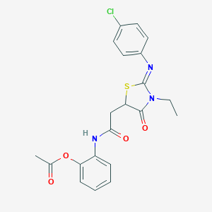 molecular formula C21H20ClN3O4S B411020 2-[(2-{2-[(4-Chlorophenyl)imino]-3-ethyl-4-oxo-1,3-thiazolidin-5-yl}acetyl)amino]phenyl acetate 