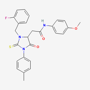 molecular formula C26H24FN3O3S B4110206 2-[3-(2-fluorobenzyl)-1-(4-methylphenyl)-5-oxo-2-thioxo-4-imidazolidinyl]-N-(4-methoxyphenyl)acetamide 