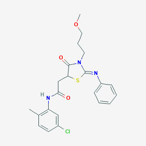 molecular formula C22H24ClN3O3S B411021 N-(5-chloro-2-methylphenyl)-2-[3-(3-methoxypropyl)-4-oxo-2-(phenylimino)-1,3-thiazolidin-5-yl]acetamide 