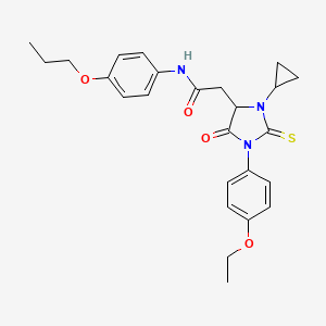 molecular formula C25H29N3O4S B4110247 2-[3-cyclopropyl-1-(4-ethoxyphenyl)-5-oxo-2-thioxo-4-imidazolidinyl]-N-(4-propoxyphenyl)acetamide 