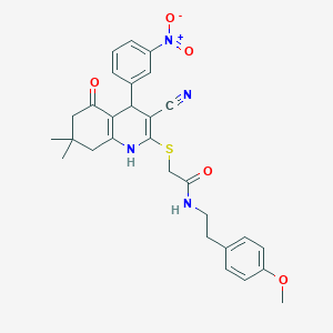 2-{[3-cyano-7,7-dimethyl-4-(3-nitrophenyl)-5-oxo-1,4,5,6,7,8-hexahydro-2-quinolinyl]thio}-N-[2-(4-methoxyphenyl)ethyl]acetamide