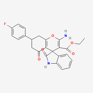 ethyl 2-amino-7-(4-fluorophenyl)-2',5-dioxo-1',2',5,6,7,8-hexahydrospiro[chromene-4,3'-indole]-3-carboxylate