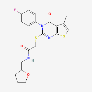 molecular formula C21H22FN3O3S2 B4110364 2-{[3-(4-fluorophenyl)-5,6-dimethyl-4-oxo-3,4-dihydrothieno[2,3-d]pyrimidin-2-yl]thio}-N-(tetrahydro-2-furanylmethyl)acetamide 