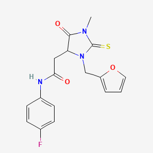 molecular formula C17H16FN3O3S B4110407 N-(4-fluorophenyl)-2-[3-(2-furylmethyl)-1-methyl-5-oxo-2-thioxo-4-imidazolidinyl]acetamide 