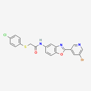 N-[2-(5-bromo-3-pyridinyl)-1,3-benzoxazol-5-yl]-2-[(4-chlorophenyl)thio]acetamide