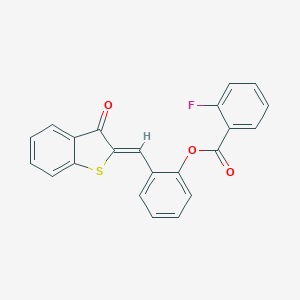 molecular formula C22H13FO3S B411066 2-[(3-Oxobenzo[b]thiophen-2-ylidene)methyl]phenyl 2-fluorobenzoate CAS No. 326611-05-6