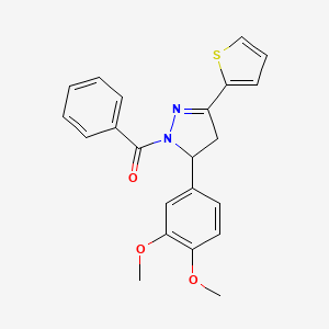 molecular formula C22H20N2O3S B4110704 1-benzoyl-5-(3,4-dimethoxyphenyl)-3-(2-thienyl)-4,5-dihydro-1H-pyrazole 