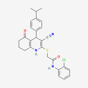 molecular formula C27H26ClN3O2S B4110722 N-(2-chlorophenyl)-2-{[3-cyano-4-(4-isopropylphenyl)-5-oxo-1,4,5,6,7,8-hexahydro-2-quinolinyl]thio}acetamide 