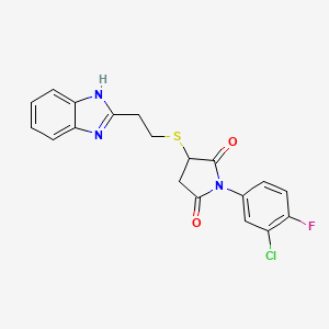 molecular formula C19H15ClFN3O2S B4110773 3-{[2-(1H-benzimidazol-2-yl)ethyl]thio}-1-(3-chloro-4-fluorophenyl)-2,5-pyrrolidinedione 