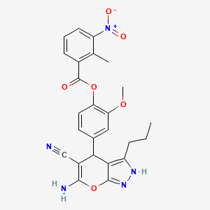 molecular formula C25H23N5O6 B4110774 4-(6-amino-5-cyano-3-propyl-1,4-dihydropyrano[2,3-c]pyrazol-4-yl)-2-methoxyphenyl 2-methyl-3-nitrobenzoate 