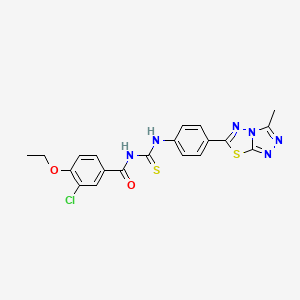 molecular formula C20H17ClN6O2S2 B4110888 3-chloro-4-ethoxy-N-({[4-(3-methyl[1,2,4]triazolo[3,4-b][1,3,4]thiadiazol-6-yl)phenyl]amino}carbonothioyl)benzamide 