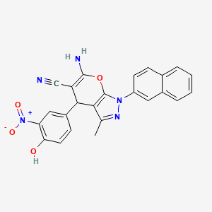 molecular formula C24H17N5O4 B4111067 6-amino-4-(4-hydroxy-3-nitrophenyl)-3-methyl-1-(2-naphthyl)-1,4-dihydropyrano[2,3-c]pyrazole-5-carbonitrile 