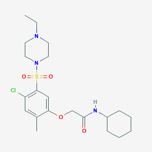 molecular formula C21H32ClN3O4S B4111157 2-{4-chloro-5-[(4-ethyl-1-piperazinyl)sulfonyl]-2-methylphenoxy}-N-cyclohexylacetamide 
