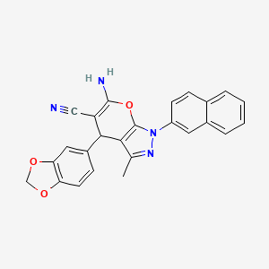 6-amino-4-(1,3-benzodioxol-5-yl)-3-methyl-1-(2-naphthyl)-1,4-dihydropyrano[2,3-c]pyrazole-5-carbonitrile