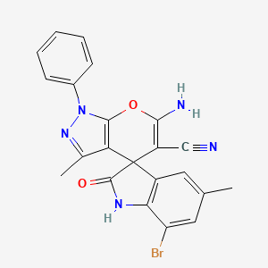 molecular formula C22H16BrN5O2 B4111397 6'-氨基-7-溴-3',5-二甲基-2-氧代-1'-苯基-1,2-二氢-1'H-螺[吲哚-3,4'-吡喃并[2,3-c]吡唑]-5'-腈 