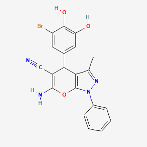 molecular formula C20H15BrN4O3 B4111496 6-amino-4-(3-bromo-4,5-dihydroxyphenyl)-3-methyl-1-phenyl-1,4-dihydropyrano[2,3-c]pyrazole-5-carbonitrile 