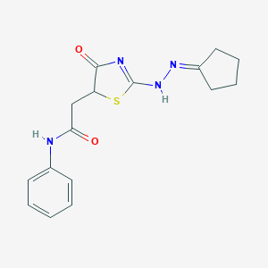 molecular formula C16H18N4O2S B411205 2-[2-(2-cyclopentylidenehydrazinyl)-4-oxo-1,3-thiazol-5-yl]-N-phenylacetamide 