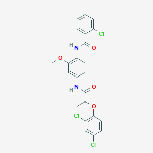 molecular formula C23H19Cl3N2O4 B4112087 2-chloro-N-(4-{[2-(2,4-dichlorophenoxy)propanoyl]amino}-2-methoxyphenyl)benzamide 