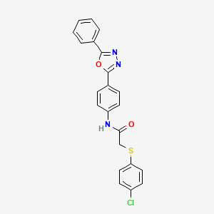 molecular formula C22H16ClN3O2S B4112215 2-[(4-chlorophenyl)thio]-N-[4-(5-phenyl-1,3,4-oxadiazol-2-yl)phenyl]acetamide 