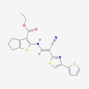 molecular formula C20H17N3O2S3 B4112256 ethyl 2-({2-cyano-2-[4-(2-thienyl)-1,3-thiazol-2-yl]vinyl}amino)-5,6-dihydro-4H-cyclopenta[b]thiophene-3-carboxylate 