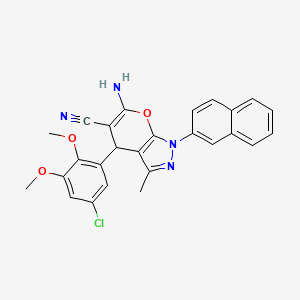 molecular formula C26H21ClN4O3 B4112345 6-amino-4-(5-chloro-2,3-dimethoxyphenyl)-3-methyl-1-(2-naphthyl)-1,4-dihydropyrano[2,3-c]pyrazole-5-carbonitrile 