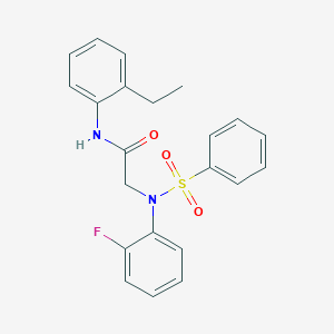 molecular formula C22H21FN2O3S B411250 N-(2-ethylphenyl)-2-[2-fluoro(phenylsulfonyl)anilino]acetamide 