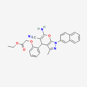 molecular formula C28H24N4O4 B4112533 ethyl {2-[6-amino-5-cyano-3-methyl-1-(2-naphthyl)-1,4-dihydropyrano[2,3-c]pyrazol-4-yl]phenoxy}acetate 