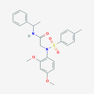 molecular formula C25H28N2O5S B411289 2-{2,4-dimethoxy[(4-methylphenyl)sulfonyl]anilino}-N-(1-phenylethyl)acetamide CAS No. 4354-95-4