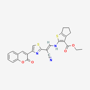 molecular formula C25H19N3O4S2 B4112912 ethyl 2-({2-cyano-2-[4-(2-oxo-2H-chromen-3-yl)-1,3-thiazol-2-yl]vinyl}amino)-5,6-dihydro-4H-cyclopenta[b]thiophene-3-carboxylate 