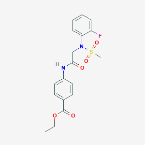 molecular formula C18H19FN2O5S B411307 Ethyl 4-({[2-fluoro(methylsulfonyl)anilino]acetyl}amino)benzoate 