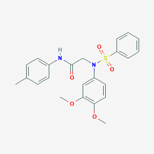 molecular formula C23H24N2O5S B411312 2-[3,4-dimethoxy(phenylsulfonyl)anilino]-N-(4-methylphenyl)acetamide 