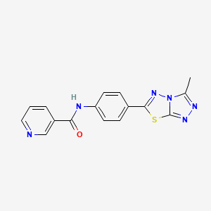 molecular formula C16H12N6OS B4113140 N-[4-(3-methyl[1,2,4]triazolo[3,4-b][1,3,4]thiadiazol-6-yl)phenyl]nicotinamide 