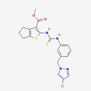 molecular formula C20H19ClN4O2S2 B4113342 methyl 2-{[({3-[(4-chloro-1H-pyrazol-1-yl)methyl]phenyl}amino)carbonothioyl]amino}-5,6-dihydro-4H-cyclopenta[b]thiophene-3-carboxylate 