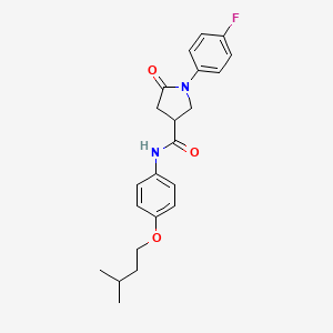molecular formula C22H25FN2O3 B4113399 1-(4-fluorophenyl)-N-[4-(3-methylbutoxy)phenyl]-5-oxo-3-pyrrolidinecarboxamide 