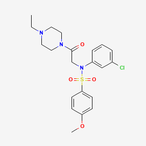 molecular formula C21H26ClN3O4S B4113450 N-(3-chlorophenyl)-N-[2-(4-ethyl-1-piperazinyl)-2-oxoethyl]-4-methoxybenzenesulfonamide 