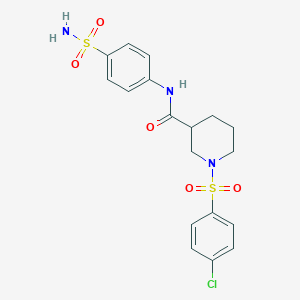 molecular formula C18H20ClN3O5S2 B4113489 N-[4-(aminosulfonyl)phenyl]-1-[(4-chlorophenyl)sulfonyl]-3-piperidinecarboxamide 