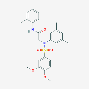 molecular formula C25H28N2O5S B411356 2-{[(3,4-dimethoxyphenyl)sulfonyl]-3,5-dimethylanilino}-N-(2-methylphenyl)acetamide 