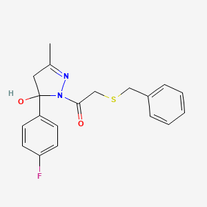 molecular formula C19H19FN2O2S B4113663 1-[(benzylthio)acetyl]-5-(4-fluorophenyl)-3-methyl-4,5-dihydro-1H-pyrazol-5-ol 