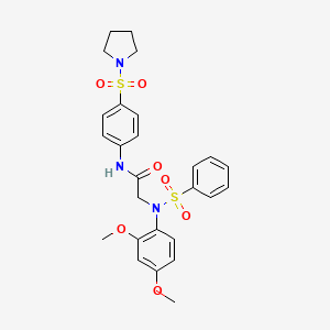 molecular formula C26H29N3O7S2 B4113910 N~2~-(2,4-dimethoxyphenyl)-N~2~-(phenylsulfonyl)-N~1~-[4-(1-pyrrolidinylsulfonyl)phenyl]glycinamide 