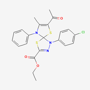 molecular formula C22H20ClN3O3S2 B4114065 ethyl 7-acetyl-1-(4-chlorophenyl)-8-methyl-9-phenyl-4,6-dithia-1,2,9-triazaspiro[4.4]nona-2,7-diene-3-carboxylate 