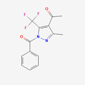 molecular formula C14H11F3N2O2 B4114199 1-[1-benzoyl-3-methyl-5-(trifluoromethyl)-1H-pyrazol-4-yl]ethanone 
