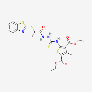 molecular formula C22H24N4O5S4 B4114223 diethyl 5-[({2-[2-(1,3-benzothiazol-2-ylthio)propanoyl]hydrazino}carbonothioyl)amino]-3-methyl-2,4-thiophenedicarboxylate 