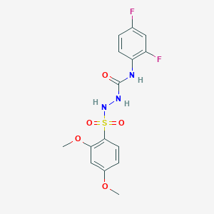 molecular formula C15H15F2N3O5S B4114229 N-(2,4-difluorophenyl)-2-[(2,4-dimethoxyphenyl)sulfonyl]hydrazinecarboxamide 