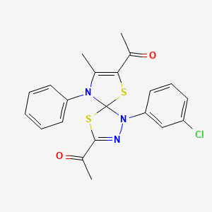 molecular formula C21H18ClN3O2S2 B4114331 1,1'-[1-(3-chlorophenyl)-8-methyl-9-phenyl-4,6-dithia-1,2,9-triazaspiro[4.4]nona-2,7-diene-3,7-diyl]diethanone 