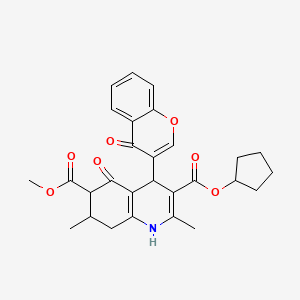 molecular formula C28H29NO7 B4114629 3-cyclopentyl 6-methyl 2,7-dimethyl-5-oxo-4-(4-oxo-4H-chromen-3-yl)-1,4,5,6,7,8-hexahydro-3,6-quinolinedicarboxylate 